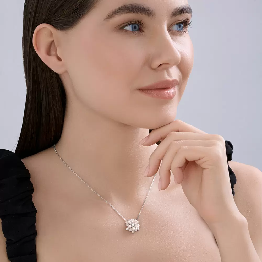 Колье 94071300 серебро Цветок_1