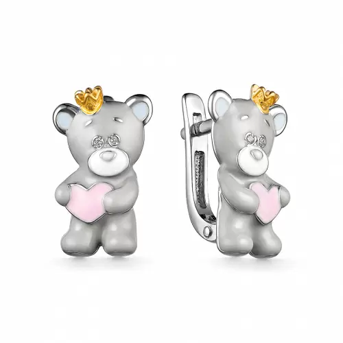 Серьги 901022336 серебро Мишка