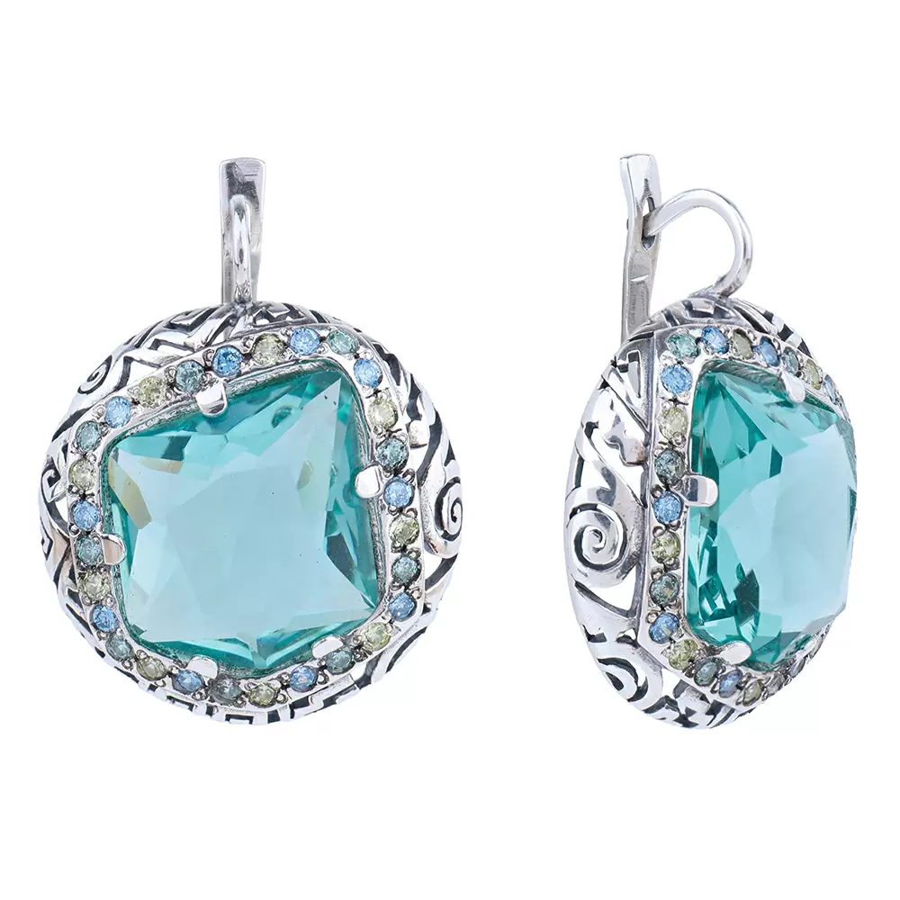 Серьги подвесные 4031с акв серебро