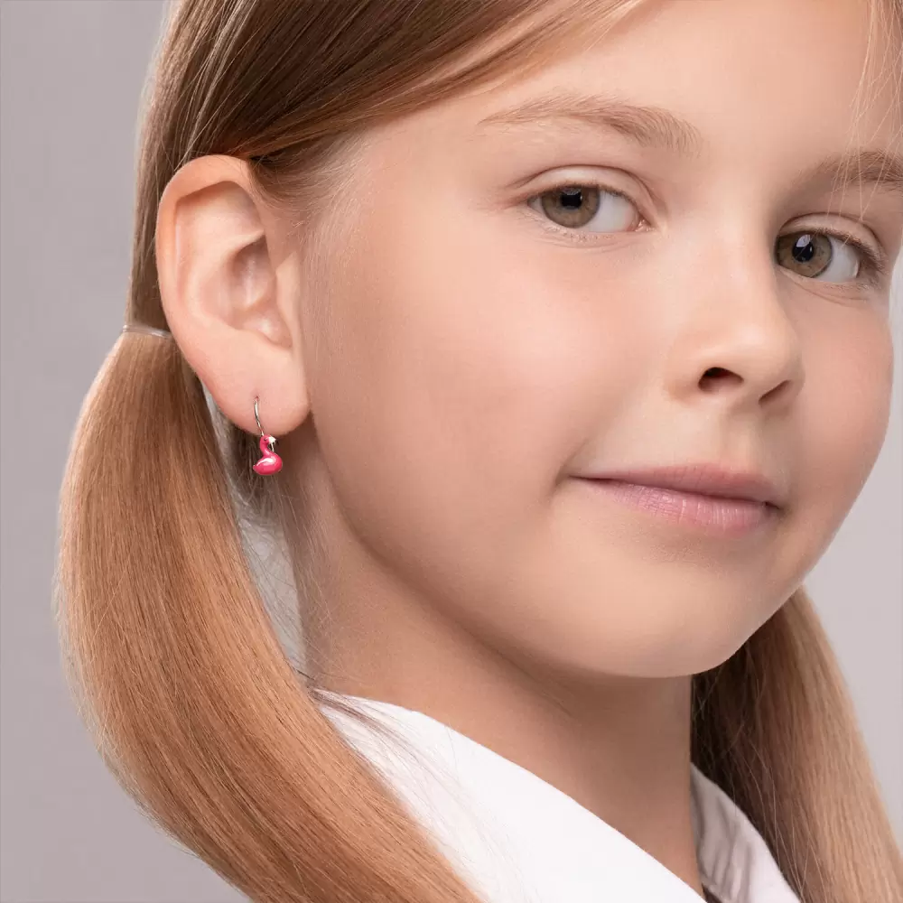 Серьги 94026056 серебро Фламинго