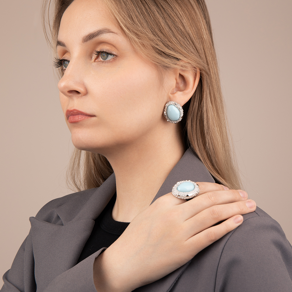 Серьги один камень 261110507sblu ювелирный сплав